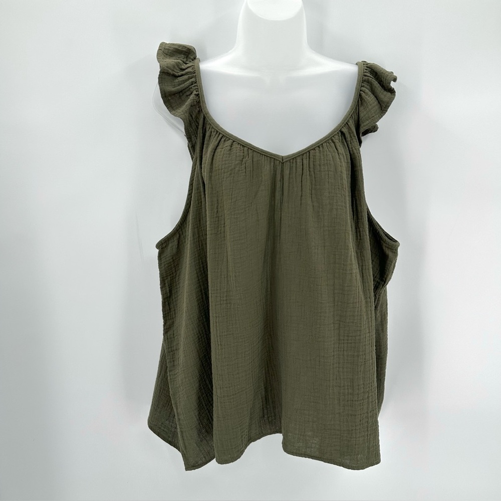 Maurices Top Women’s 3X Plus Green Double Cloth Flutter Cotton Gauze READ